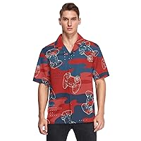 Video Game Red and Blue Camouflage Men's Hawaiian Shirts Short Sleeve Button Down Vacation Mens Beach Shirts