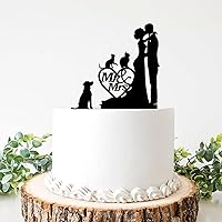 Funny Dog with Groom Kissing Bride Customized Mr.Mrs Acrylic Wedding Cake Topper & 6 inch silhouette 2 cats for Happy Birthday Cake Topper for Bridal Shower, Bachelorette Party, Anniversary,Birthdays.