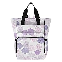 Purple Flowers Diaper Bag Backpack for Dad Mom Large Capacity Baby Changing Totes with Three Pockets Multifunction Baby Nappy Bag for Travelling Shopping Picnicking
