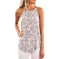 Andongnywell Women's Summer Printed Sleeveless High-Neck Camisole T-Shirt Tunic Tops Blouse Shirts Blouses