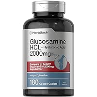 Horbäach Glucosamine HCL | with Hyaluronic Acid | 2000mg | 180 Coated Caplets | Non-GMO & Gluten Free Supplement
