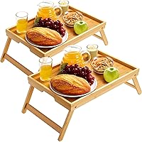 Pipishell Bamboo Bed Breakfast Tray with Foldable Legs, Handles, Ideal for Kids, Couples, Sofa, Eating, Working, Used As Laptop Desk Snack Table - 2 Pack