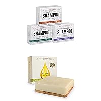 All-Natural Shampoo Bars, Set of Three, 3.5 Ounce Bars (Tea Tree & Hemp Oil, Jojoba & Peppermint and Coconut & Argan Oil) AND Bath Body Oil Bar for Face and Body Bundle