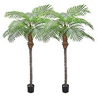 Artificial Coconut Palm Trees 7.5FT/90IN 15 Leaves with Pot【Increased UV Protection】(Set of 2)