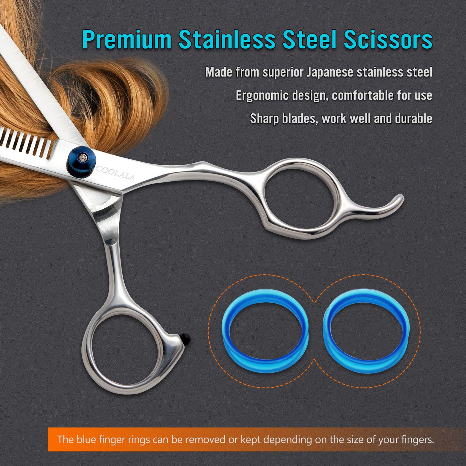 COOLALA Stainless Steel Hair Cutting Scissors Thinning Shears 6.5 Inch Professional Salon Barber Haircut Scissors Family Use for Man Woman Adults Kids