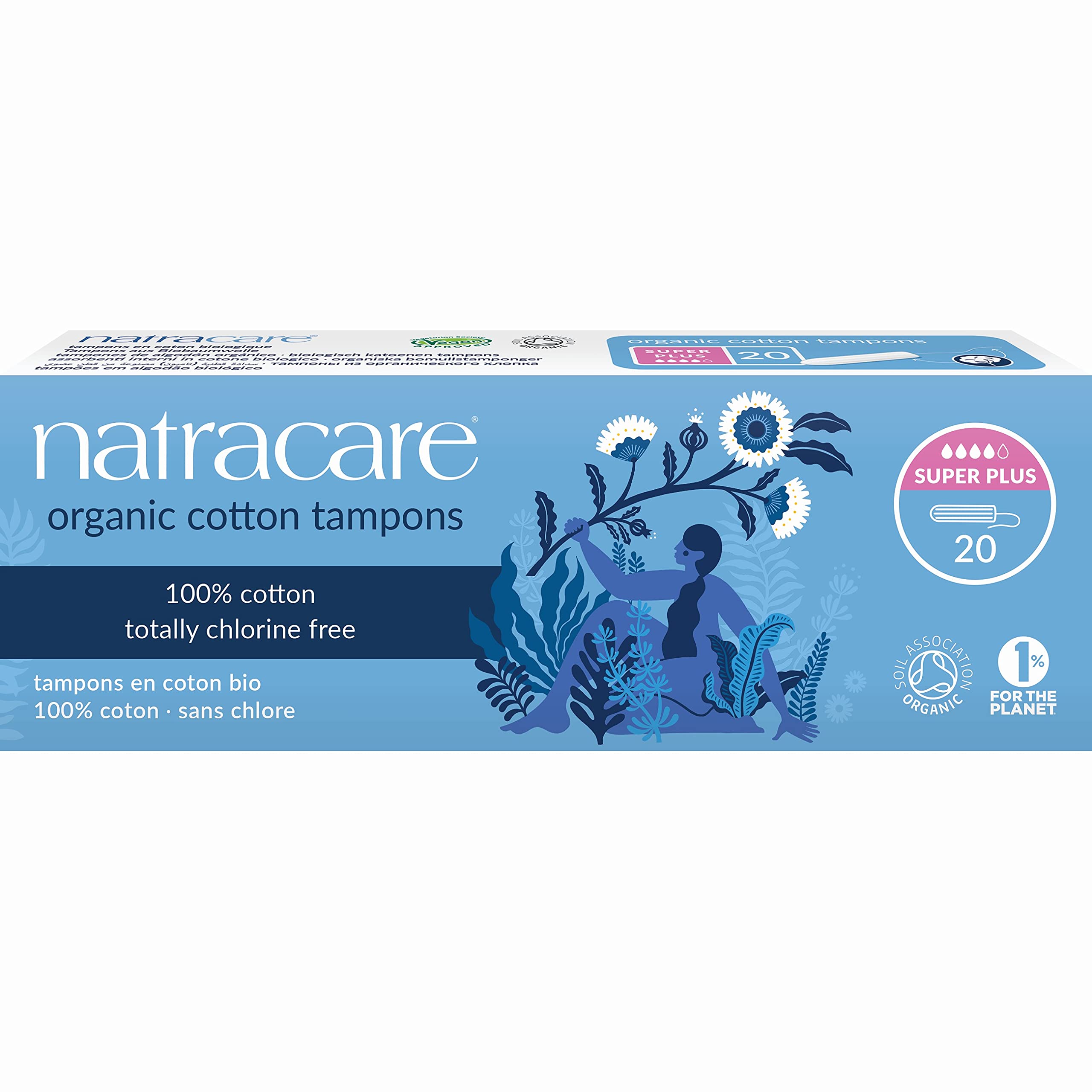 Natracare Non-Applicator Organic Cotton Tampons, Super Plus, 20 Count (Pack of 12)