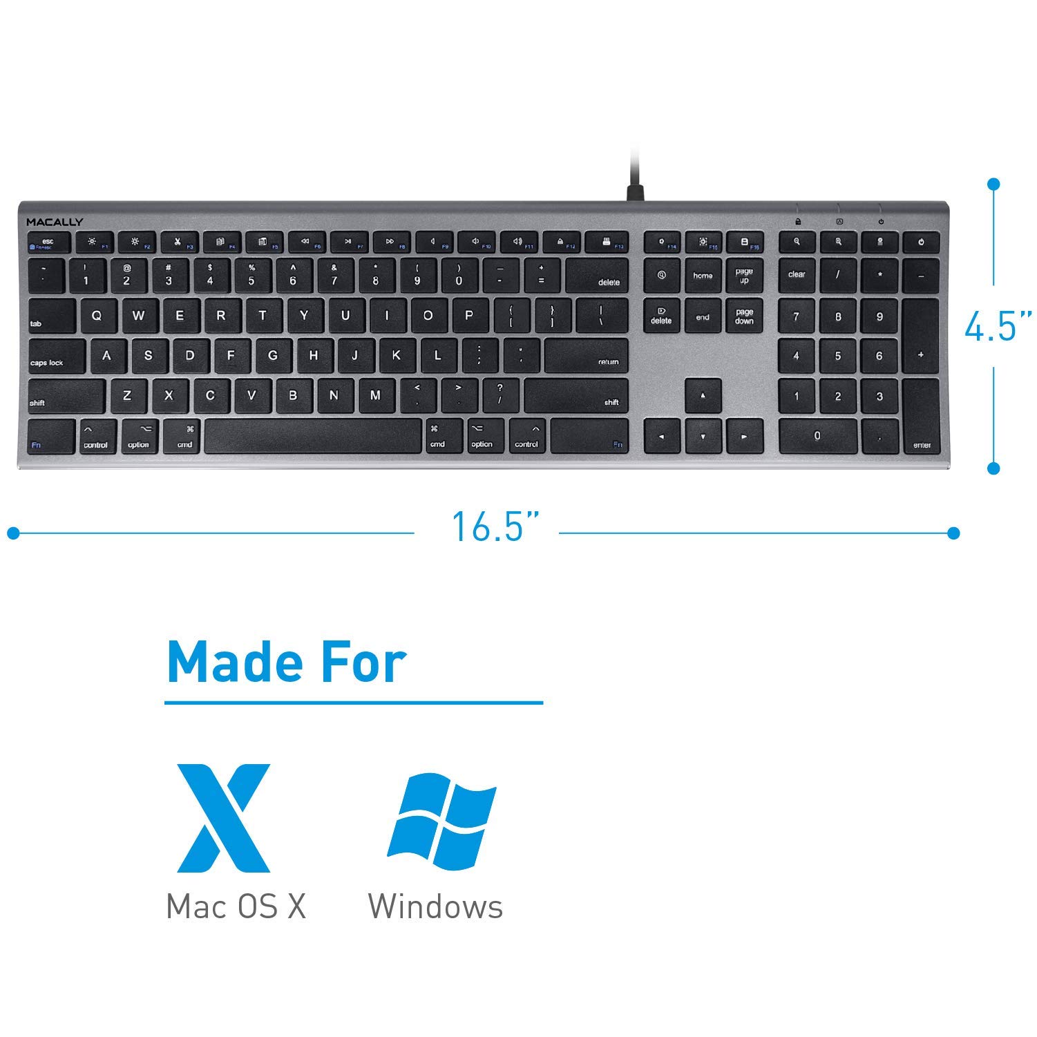 Macally Ultra Slim Wired Computer Keyboard and Silent Wired Mouse, Match with Your MacBook