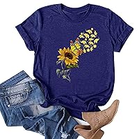 Women's Tops Shirt Sleeve Women Blouse Top Sunflower Print Stylish T-Shirts Women's Layering Tees
