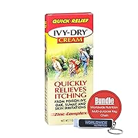 Worldwide Nutrition Bundle - Ivy Dry Anti Itch Cream Extra Strength and Fast Acting Itch Relief from Poison Ivy, Sumac, Skin Irritation and Poison Oak, 1oz Ivy Block & Multi-Purpose Keychain