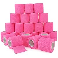 24 Rolls Pink Elastic Self Adhesive Bandage Wrap, Breathable Flexible Fabric Non Woven Cohesive Bandage, Ankle Sprains Swelling Medical First Aid Sports Athletic Tape, Dogs Pet Vet Wrap 2” x 5 Yards.
