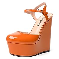 WAYDERNS Womens Dress Round Toe Platform Evening Slingback Patent Buckle Wedge High Heel Pumps Shoes 6 Inch