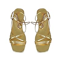 GORGLITTER Women's Lace Up Flat Sandals Open Toe Tie Up Strappy Sandals