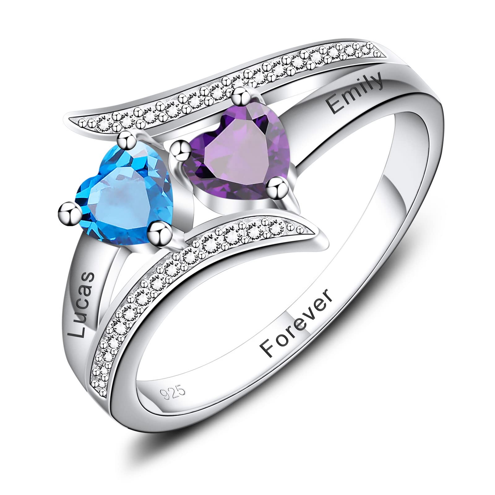 INBLUE Personalized Mom Rings with Birthstones & Names, Engravable Mom Ring/Family Birthstone Ring/Grandmother's Ring with Birthstones, S925 Sterling Silver Gift for Mother's Day from Daughter