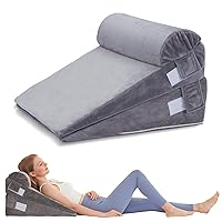 Dreamsir Bed Wedge Pillow, Adjustable to 4.8, 7 & 12.8 Inches Incline Cushion, Memory Foam Wedge Pillows for Sleeping, Reading, Supporting Legs, Releasing Acid Reflux, GERD, Snoring, Grey