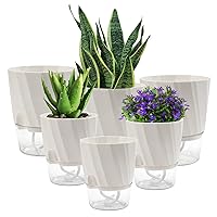 Self Watering Pots, Modern Decorative Wicking African Violet Planter Pot for Indoor House Plants, Flowers & Herbs, Plastic, 6 Pack 6/4.7 Inch