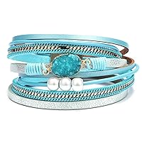 KunBead Jewelry Double Leather Wrap Bracelets for Women Handmade Braided Boho Multilayer Magnetic Buckle Bracelet Wristband Cuff Bangle Birthday Gifts
