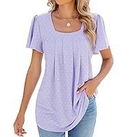 2024 Amazon Cross-Border Spring and Summer New Square Neck Flared Sleeves Pleated Short-Sleeved Loose T-Shirt Women