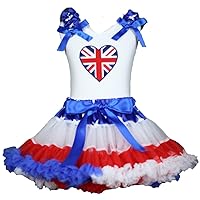 Petitebella British Dress UK Heart White Shirt RWB Star Waist Skirt Set Girl Outfit 1-8y