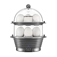 Chefman Electric Egg Cooker Boiler, Rapid Egg-Maker & Poacher, Food & Vegetable Steamer, Quickly Makes 12 Eggs, Hard or Soft Boiled, Poaching and Omelet Trays Included, Ready Signal, BPA-Free, Grey
