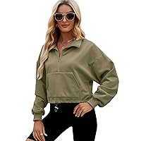 Kissonic Women's Oversized Half Zip Hoodie Cropped Quarter Zip Pullover Fleece Lined Sweatshirt