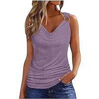 Women Casual Sleeveless T Shirts Solid Color Tank Tops Eyelet Embroidery Off The Shoulder Blouse