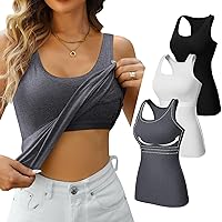 V FOR CITY Tank Tops with Built in Bras for Women Racerback Wide Strap Camisole Cotton Yoga Cami Tanks Pack of 3