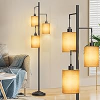 3-Lights Boho Floor Lamps with ON/Off Foot Switch Tree Standing Lamp with Hanging Lampshades Farmhouse Floor Lamp Tall Pole Lamp for Living Room Bedroom Office, 3 PCS 6W Bulbs Included