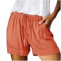 Womens Lightweight Shorts Elastic Waist Drawstring Comfy Shorts Casual Summer Linen Sweatpants Baggy Trendy Short Pants