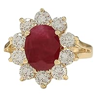 3.55 Carat Natural Red Ruby and Diamond (F-G Color, VS1-VS2 Clarity) 14K Yellow Gold Luxury Engagement Ring for Women Exclusively Handcrafted in USA
