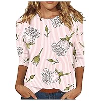 Blouses for Women Dressy Casual Women's Three Quarter and Long Sleeve Crewneck Casual Printed Blouses