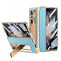 Case Compatible with Huawei Honor Magic VS,Built-in Screen Protector+Hidden Kickstand+Wireless Charging Hinge Protection Shockproof 360 Full Protective Phone Cover (Gold Blue)