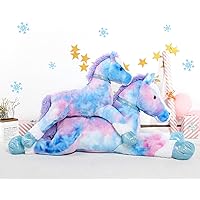 Tezituor 2 Pack Giant Stuffed Horse Plush Pillow, Soft Blue Horse Plush Gifr for Boys Girls, 35inch & 47inch