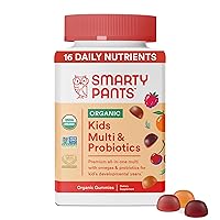 SmartyPants Organic Kids Multivitamin Gummies: Probiotics, Omega 3 (ALA), Vitamin D3, C, Vitamin B12, B6, Vitamin A, K & Zinc for Immune Support, Three Fruit Flavors, 120 Count (30 Day Supply)