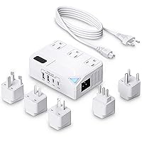 Travel Voltage Converter 220V to 110V Step Down, 250W International Power Adapter for Hair Straightener/Curling Iron, Including UK/US/EU/AU/India Universal Plug Adapter