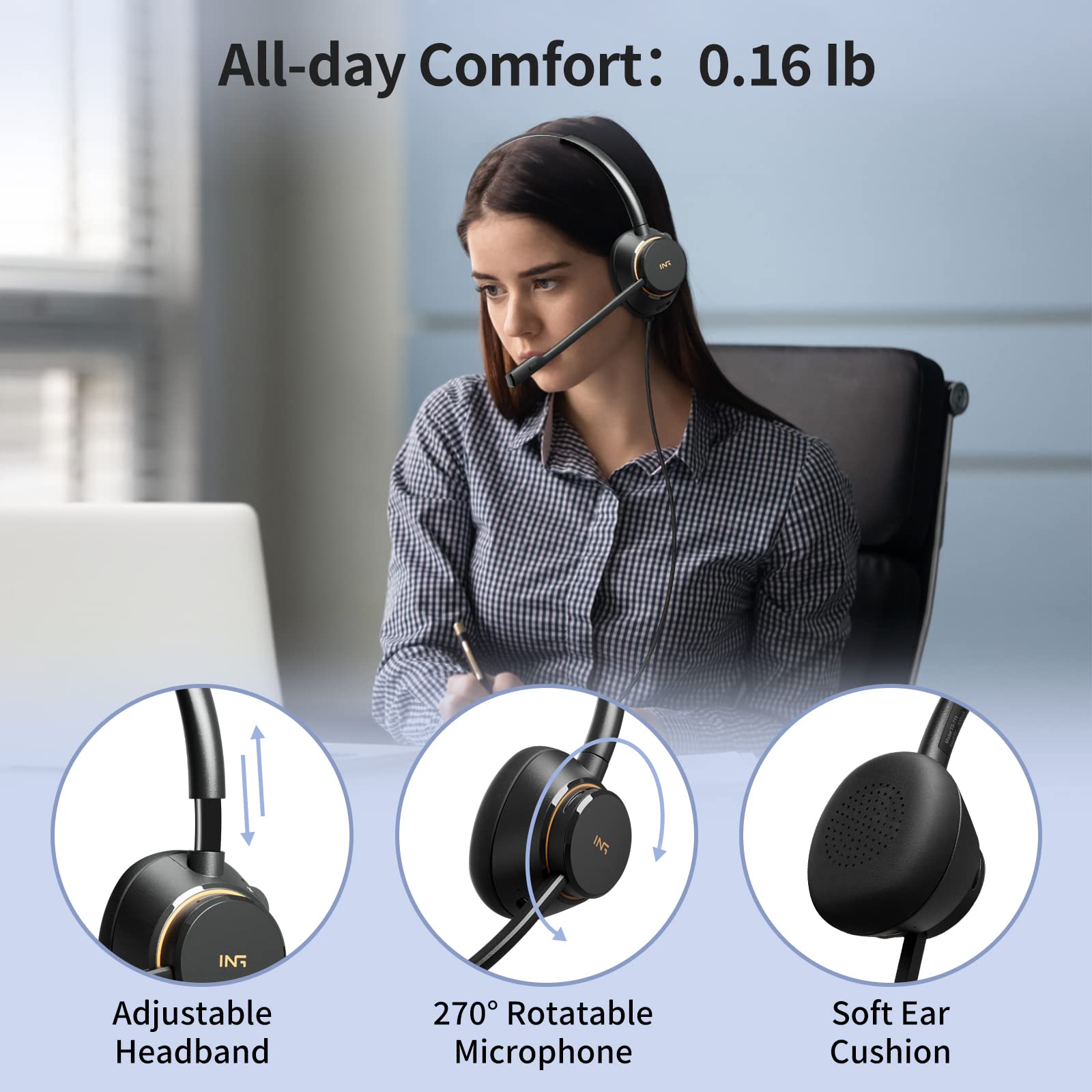 EASARS Single Ear Headset, Wired Headset 3.5mm, Ultra Comfort Phone Headset with Mic for Call Center, Business Skype, Zoom, Office