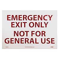 NMC M45PB EMERGENCY EXIT ONLY NOT FOR GENERAL USE Sign – 14 in. x 10in. Adhesive Backed Vinyl Exit Sign with Red Text on White Base