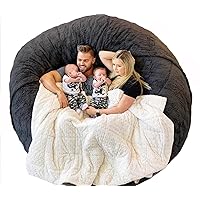 6FT Giant Round Faux Fur Bean Bag Chair Cover - Ultra Soft and Fluffy for Adults, Machine Washable (No Filler, Cover Only)