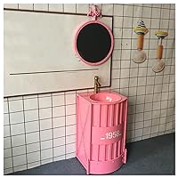 Industrial Style Vanity Unit with Basin, Modern Basin Cupboard with Faucet and Drain Free Standing Bathroom Cabinet 18.8 x 18.8 x 33.4 in,Pink,with Mirror
