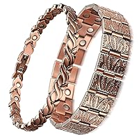 RainSo Womens Mens Magnetic Copper Bracelets for Couple Pain Relief for Arthritis Wristband with 3 Smart Buckle