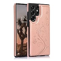 Wallet Cover for Samsung Galaxy S23/S23 Plus/S23 Ultra,Leather Flip Phone Cover with Card Holder Slot Hard Back Soft Slim Bumper Protective Case,Rose Gold,S23 Ultra 6.8