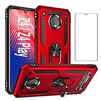 Phone Case for Moto Z4 Cases with Tempered Glass Screen Protector Ring Holder Stand MotoZ4 Play Motorola 4Z 4 Z Play Force Shockproof Back Cove Red