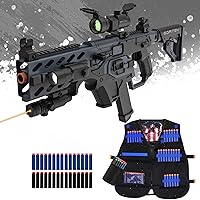 Toy Gun Automatic Sniper Rifle with Tactical Vest Kit, Scope. Toy Foam Blaster Dart Toys with 120 Darts, IR and Flashlight. The Shooting Activity Game for Kids Age 8+