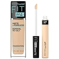 Maybelline Fit Me Matte + Poreless Liquid Foundation + Fit Me Concealer Makeup Bundle, Includes 1 Foundation in Natural Beige and 1 Concealer in Sand