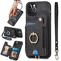 JanCalm for iPhone 12 Pro Cases Wallet Card Holder 2023,Ring Holder Stand,RFID-Blocking,Wrist Strap,Camera Lens Protector,Leather Magnetic Protective Flip Cover for iPhone 12 Pro (6.1