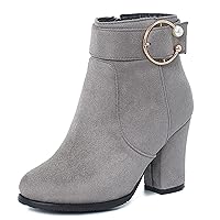 Round Toe Ankle Boots with Block Heel and Zipper for Women