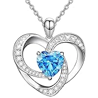Suyi Birthstone Necklace Heart Sterling Silver Necklace Birthday Gift Birthstone Jewelry for Women