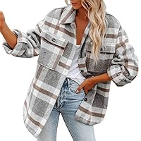 Women's Plaid Cardigan Fashion Shacket Soft Flannel Shirt Jacket Oversized Button Down Coats Mid-Length Outerwear