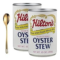 Hilton's Oyster Stew, 10 oz - Canned Ready to Serve Oysters Seafood Stew with Moofin Golden SS Spoon - Fresh Oysters Processed Using Fresh Milk and Butter (Pack of 2)