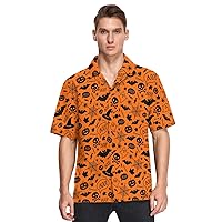 vvfelixl Halloween Orange Festive Pattern Hawaiian Shirt for Men,Men's Casual Button Down Shirts Short Sleeve for Men S