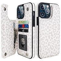 HAOPINSH for iPhone 13 Pro Max Wallet Case with Card Holder, White Leopard Cheetah Pattern Back Flip Folio PU Leather Kickstand Card Slots Case for Women Girls, Double Magnetic Shockproof 6.7